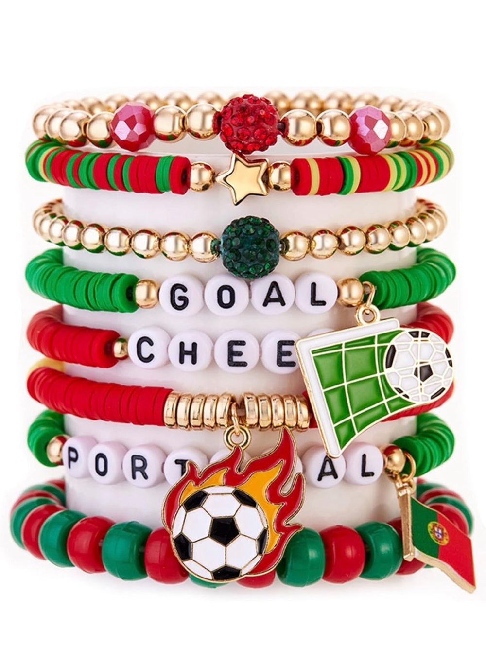Portugal Soccer Charm Stackable Beaded Bracelets